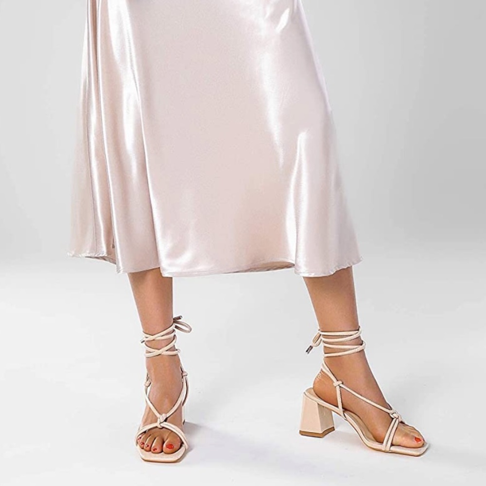 Vivianly Women's Lace Up Chunky Heel Sandals Strappy Straps Ankle Wrap Heels